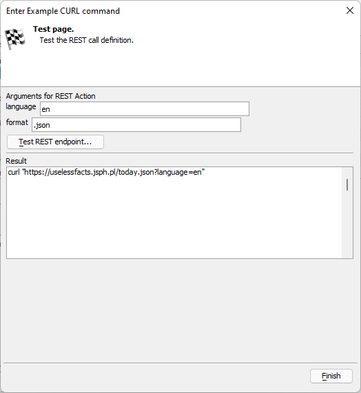 Action test dialog